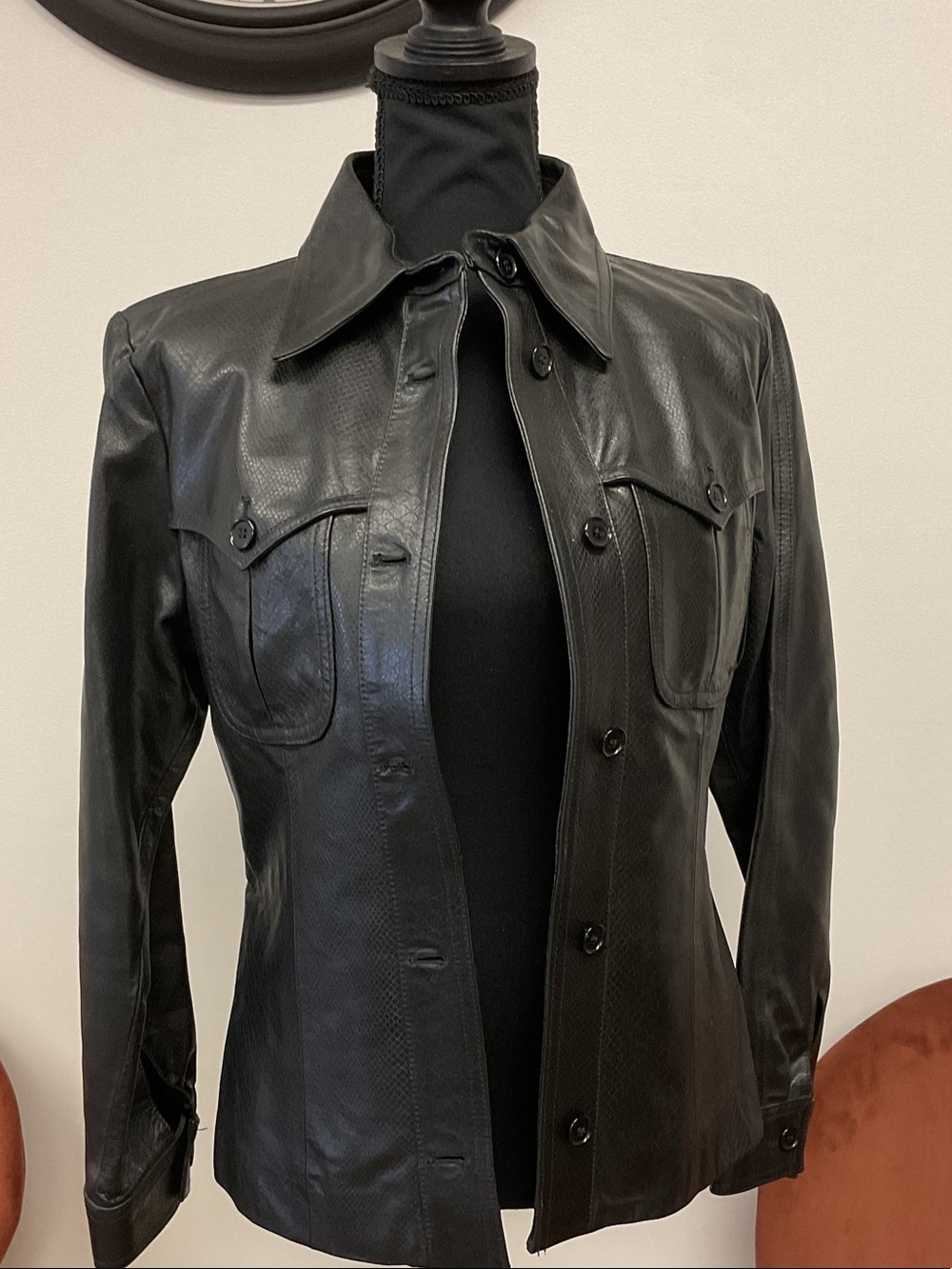 Sisley Black Leather Button-Front Jacket
